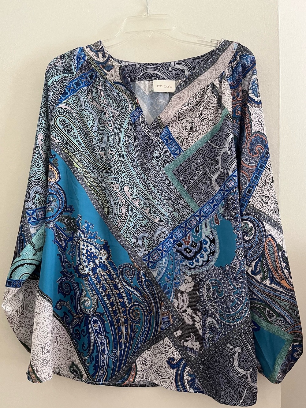 Chico's Teal and Blue Paisley V-Neck Tunic- Size Large